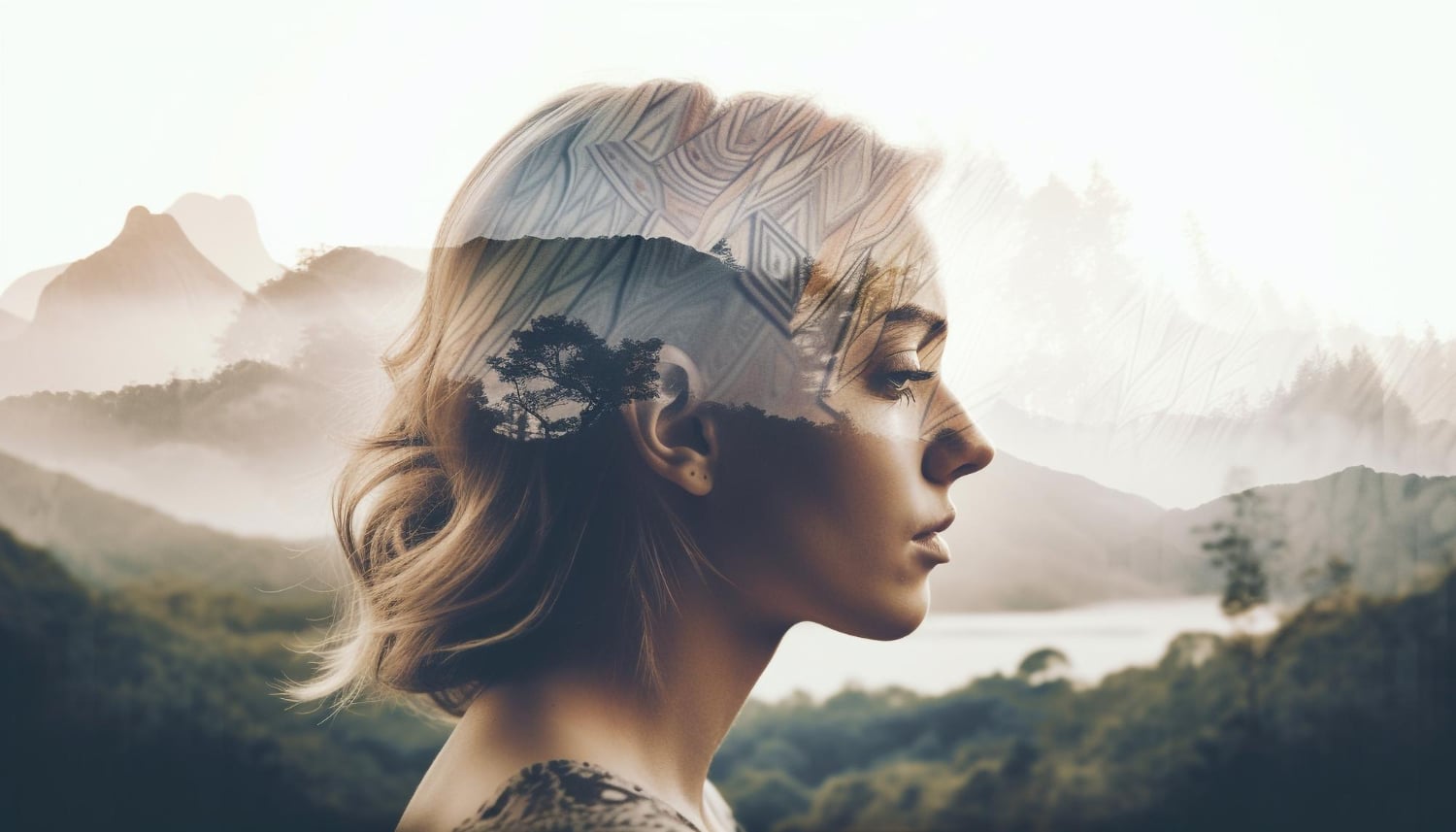 Woman with her head in the clouds
