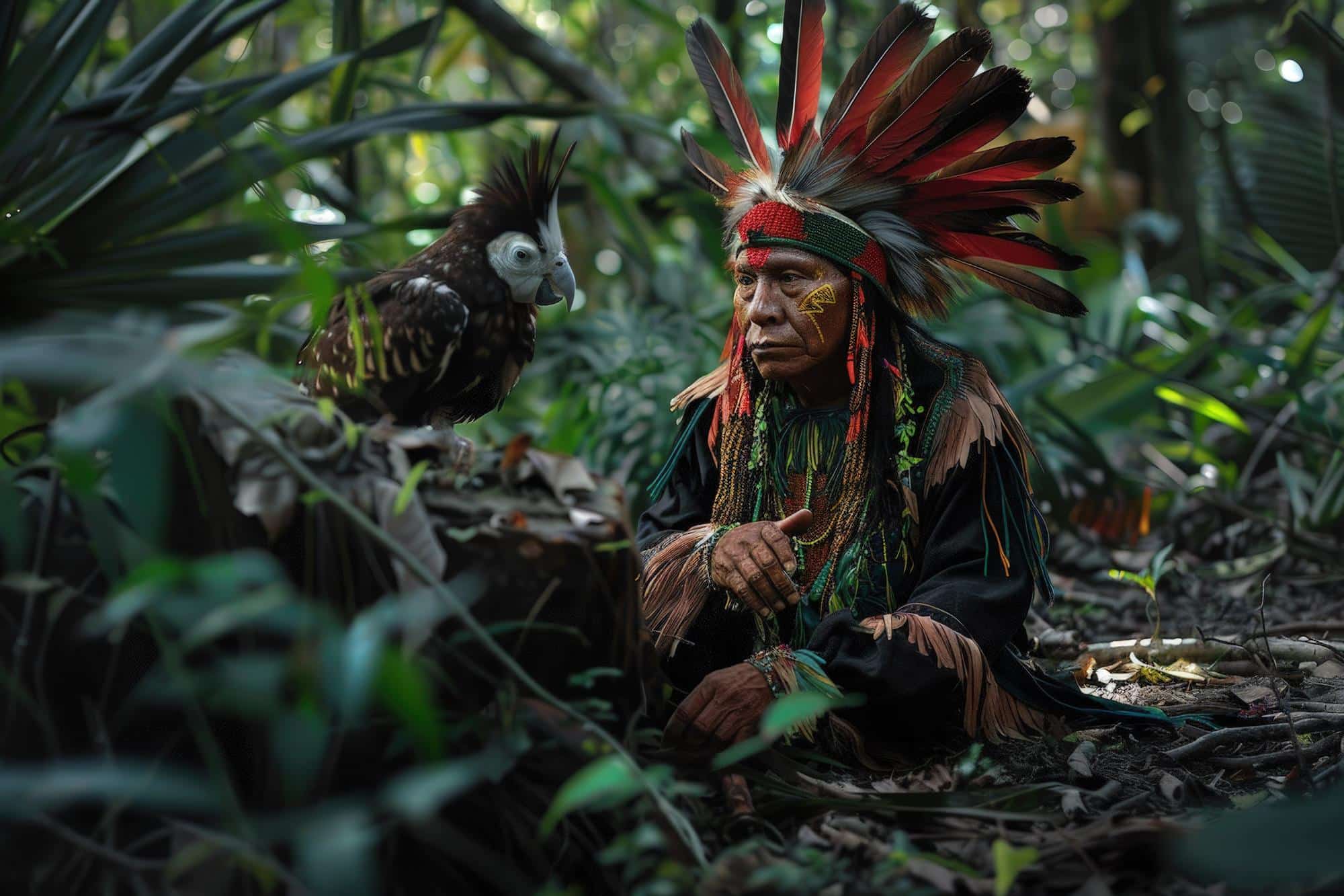 Native American with a parrot